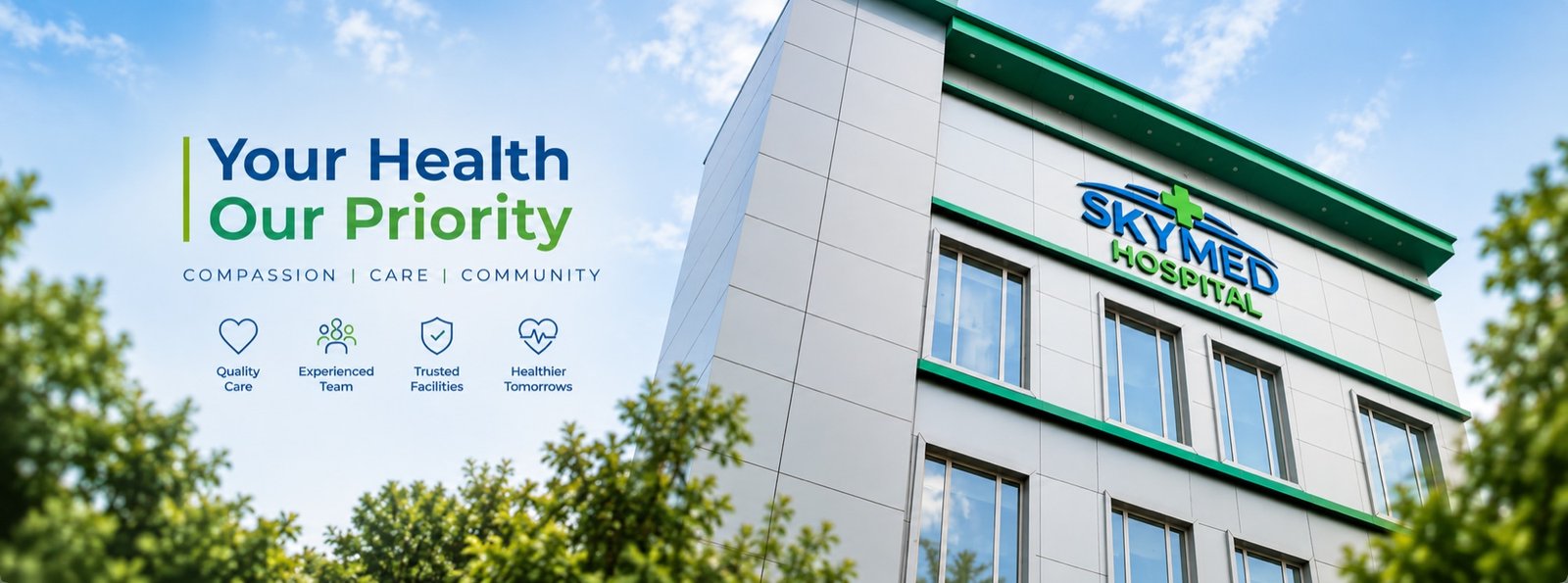 SkyMed Hospital. Your health, our priority. Compassion, care, community.